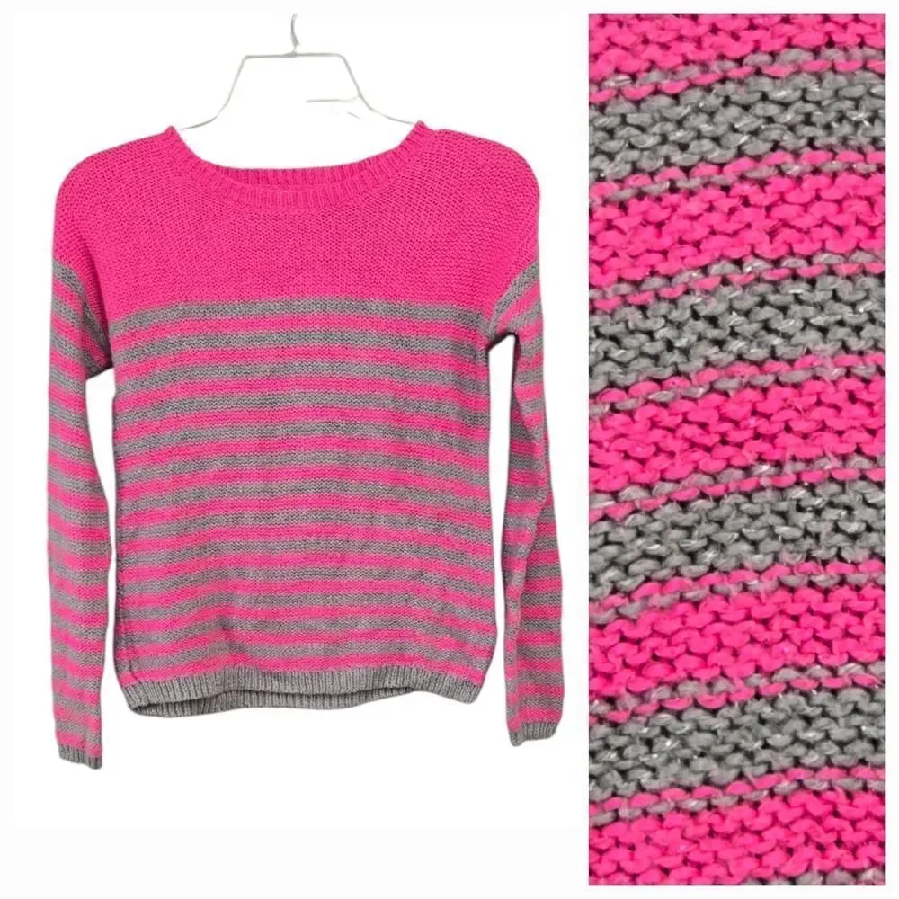 Justice Girls Pink Gray Striped Sweater Casual School Glitter Pullover 12 Top